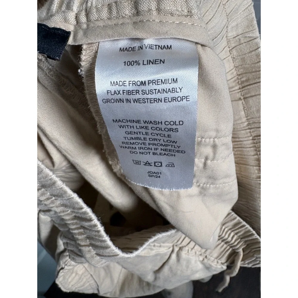 Quince Wide Leg Linen Pants Drawstring Waist Tan Large